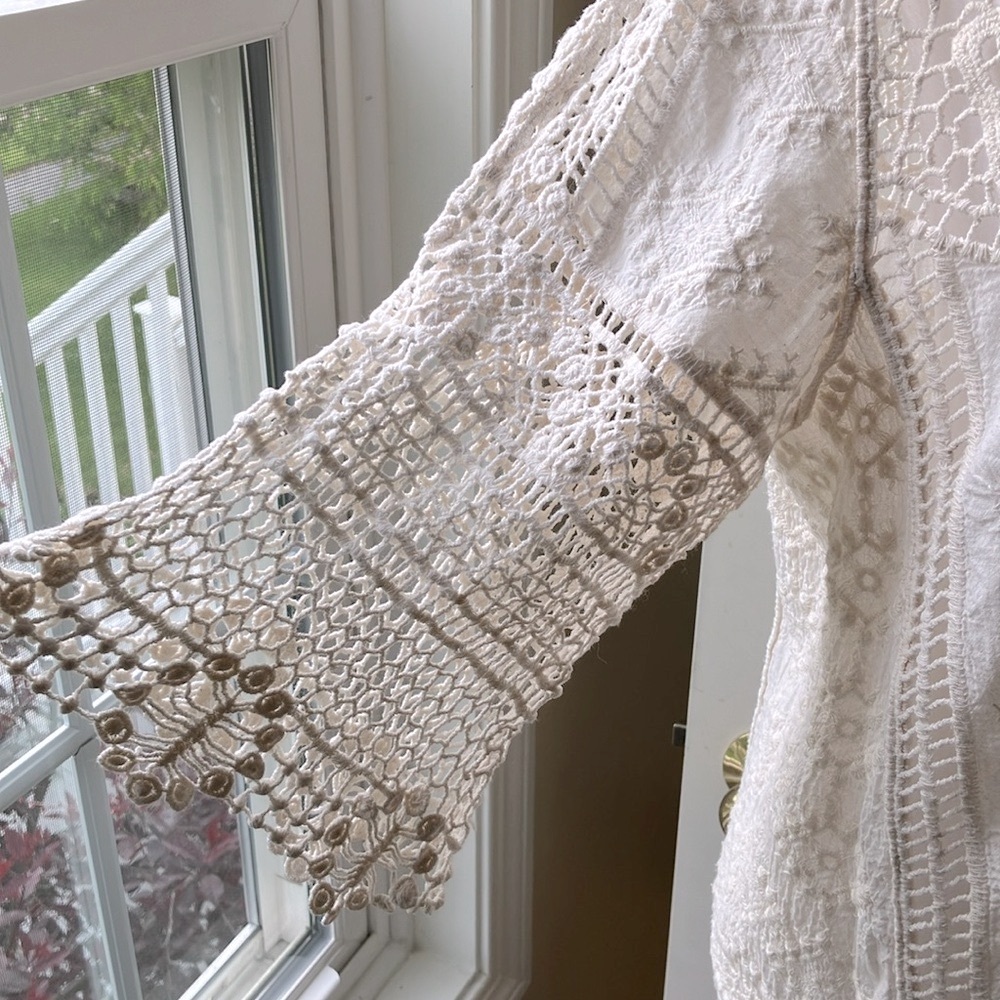 Democracy Crochet/Open Knit Relaxed Top Cream Size M - Picture 8 of 10